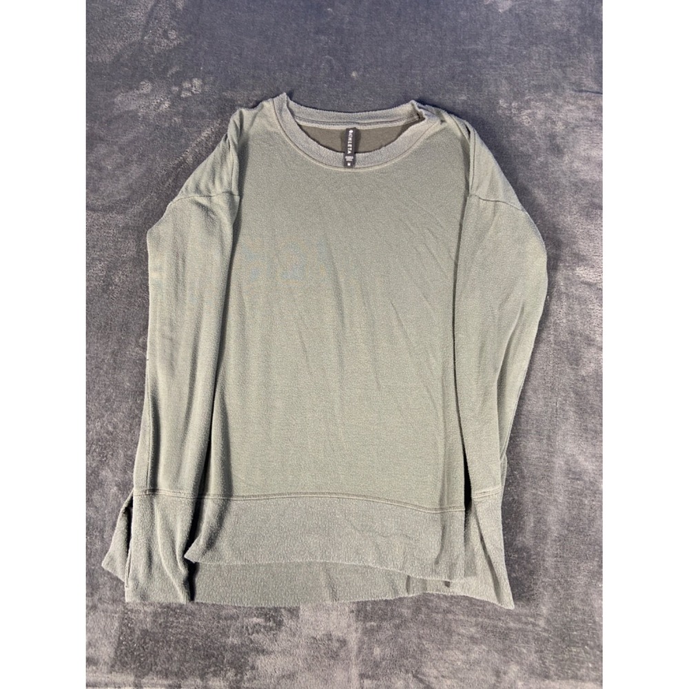 Athleta Cozy Karma Pullover Sweatshirt Women M Olive Green Crew Neck Thumbholes